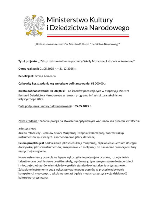 Miniaturka artykułu Informacja o dofinansowaniu!!!